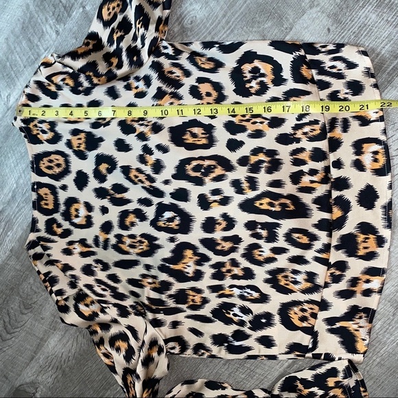 Silk Leopard Blouse Crop Top Glam Bell Sleeves - Picture 8 of 8